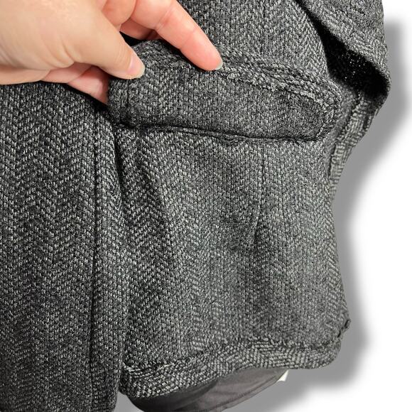 Depri Womens Tweed Blazer Jacket Open Front Long Sleeve Tailored Gray Black Larg - Picture 5 of 9